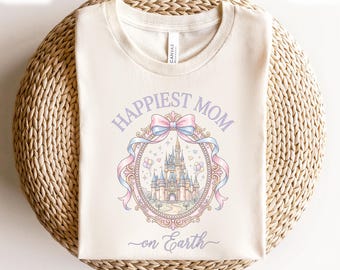 Happiest Mom On Earth T-Shirt, Disney Castle Coquette Bow Shirt, Disney Mama Tee, Mother's Day Gift For Mom, Disney Family Trip Matching Tee