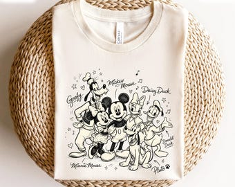 Vintage Disney Mickey And Friends Shirt, Disney Trip Shirt, Black And White Style Shirt, Cute Disney Characters Shirt, Disney Vacation Shirt