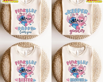 Pink or Blue Stitch Angel Shirt, Disney Gender Reveal Party Shirt, Baby Reveal Shirt, Family Loves You Shirt, WDW Disney Family Shirt