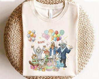 Camiseta de cumpleaños de Zootopia de Disney con nombre personalizado, camiseta de feliz cumpleaños familiar de Zootopia de Disney, disfraz de cumpleaños infantil de la película Zootopia 2