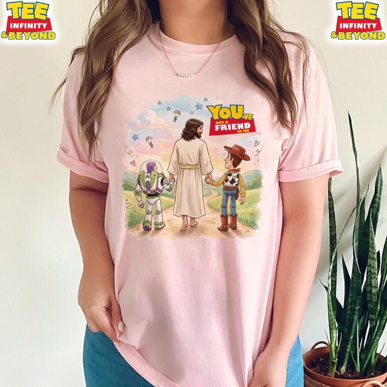 Jesus You've Got A Friend In Me T-shirt, Jesus och Disney Toy Story vänner-tröja, kristen Toy Story-tröja, Jesus tro vänskap-t-shirt bild 6