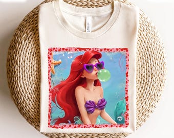 Shirt kleine zeemeermin, Ariel Disney Princess T-shirt, Ariel met hart zonnebril shirt blazend tandvlees, Disney Under The Sea Trip-T-shirt