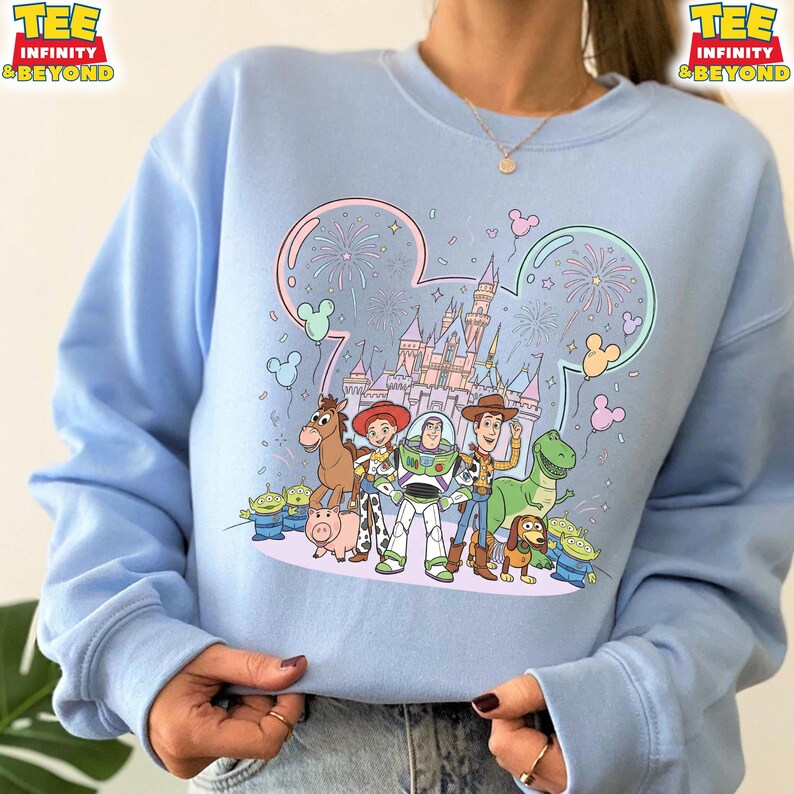 Toy Story Castle T-Shirt, Disney Pixar Toy Story Tee, Disney Vacation Matching Tee, Disney Magic Castle With Fireworks Mickey Balloons Shirt image 12