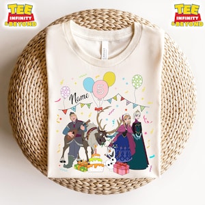 Personalisierter Name Disney Frozen Geburtstag T-Shirt, Personalisiertes Disney Elsa Anna Kristoff Olaf Sven Geburtstag Geschenk, Disney Prinzessin Geburtstag Party Outfit