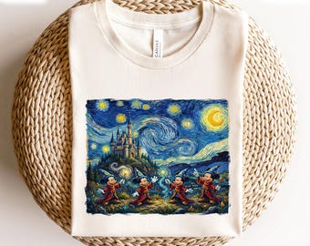 Starry Night Sorcerer Mickey T-Shirt, Van Gogh Style Disney Tee, Magic Kingdom Castle Shirt, Disney Fantasia Mickey T-Shirt, Disney Trip Tee