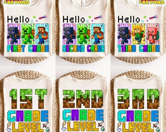 First Day Of School MineC T-Shirt, Pixel Gamer Grade Level Tee, MineC Style Hello Grade Shirt, Grade Unlocked Back To School Tee