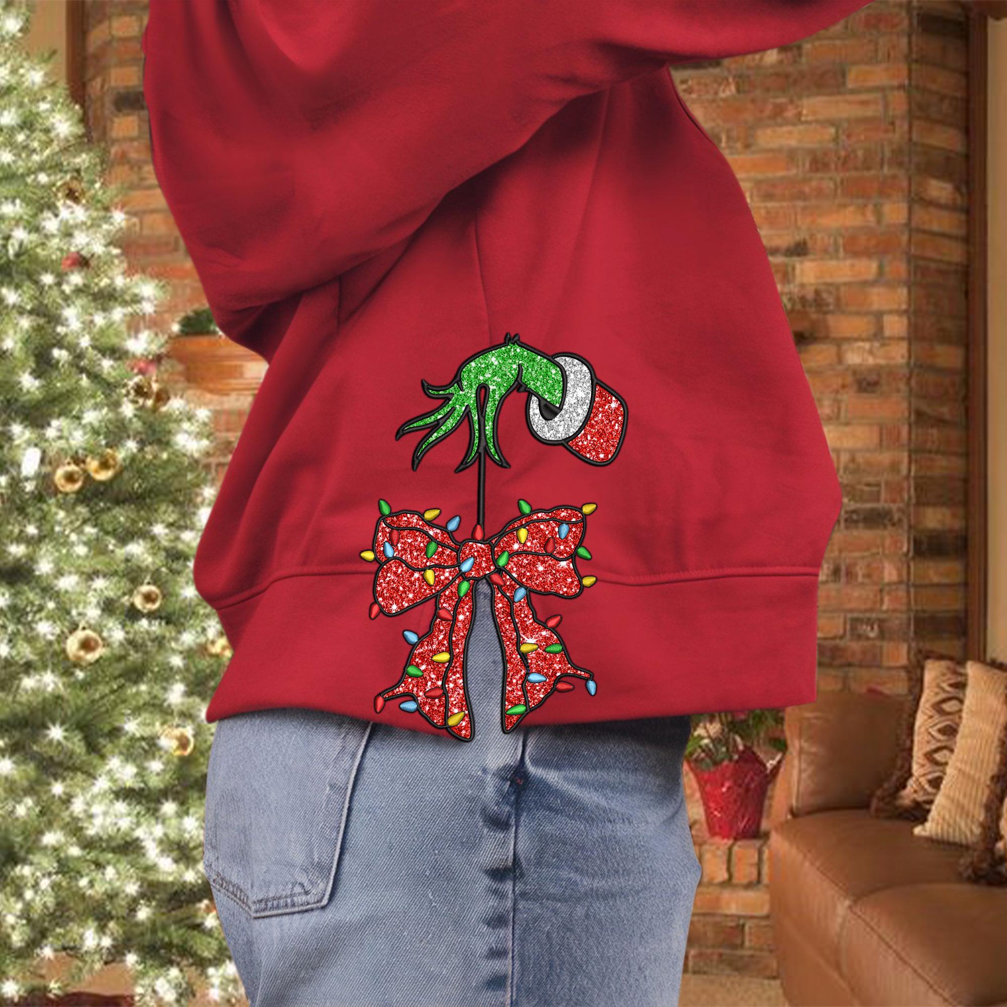 Merry Christmas Embroidered Sweatshirt,Merry Side Bow Cut-Out Sweatshirt, Plaid Christmas Pullover, Trendy Coquette Bow, Side Bow Sweatshirt