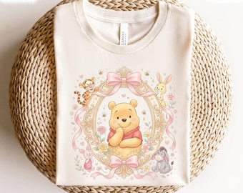 Winnie The Pooh Coquette Mirror T-Shirt, Disney World Trip Shirt, Disney Pooh Bear Gift, Floral Pooh Bear Shirt, Disney Pooh And Friends Tee