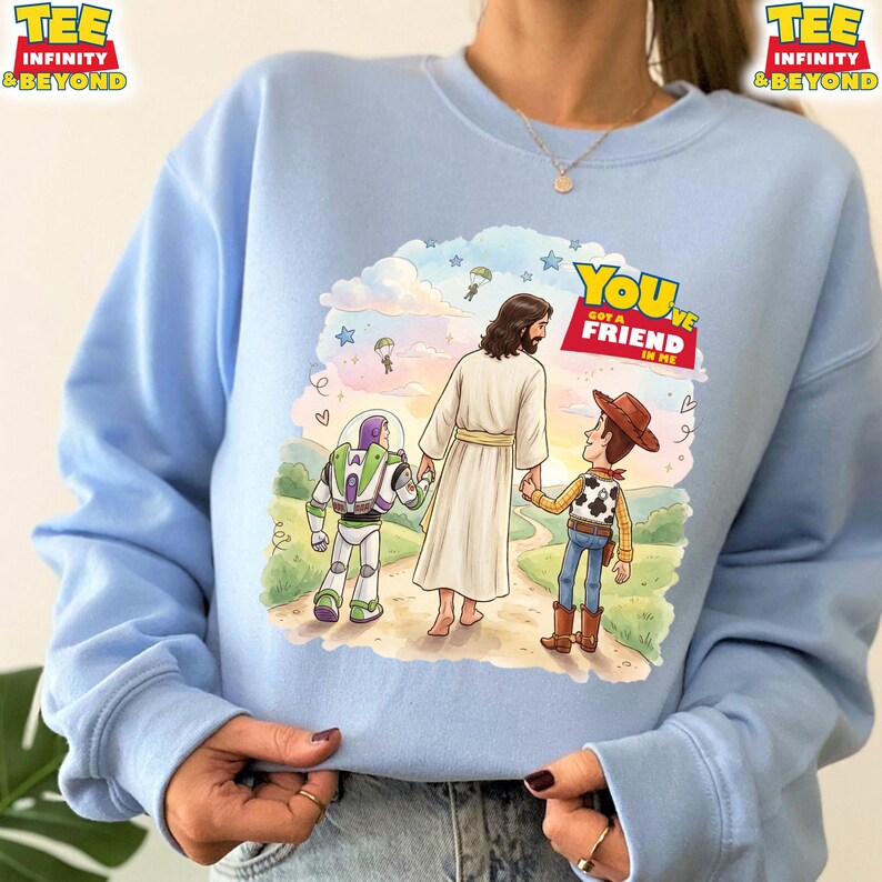 Jesus You've Got A Friend In Me T-shirt, Jesus och Disney Toy Story vänner-tröja, kristen Toy Story-tröja, Jesus tro vänskap-t-shirt bild 8