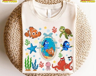 Coquette Bow Disney Finding Nemo Shirt, Cartoon Fish Character T-Shirt, Trendy Cartoon Magical Mirror Bow Tee, Disneyland Family Trip 2025