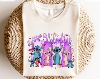 Disney Stitch And Angel Be Mine Valentine Shirt, Stitch Couple Happy Valentine's Day Tee, Romantic Love Disney Couple Valentine Tee For Fans