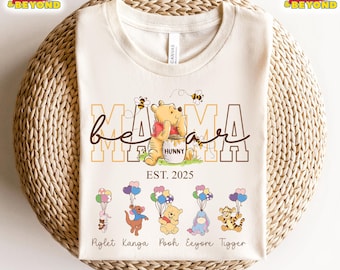 Personalized Winnie The Pooh Mama Bear Shirt, Mama and Kid's Shirt, Winnie The Pooh Mama Gift Shirt, Pooh Balloons Shirt,Disney Pooh T-Shirt