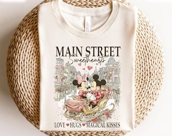 Main Street Sweethearts Shirt, Disney Valentine On Main Street Couple Tee, Disney Mickey And Minnie Valentine Tee, Disney Trip Valentine Tee