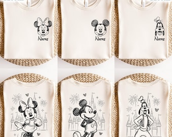 Custom Name Disney Family T-Shirt, Disney Mickey And Friends T-Shirt, Mickey Family With Disney Castle Fireworks Shirt, Disney Group T-Shirt