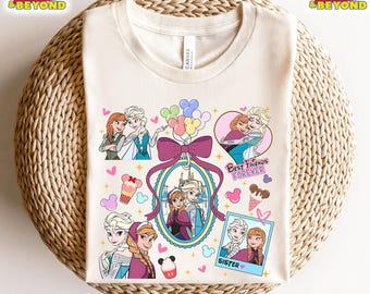 レトロなコケット ボウ ディズニー プリンセス エルサとアナ シャツ、ディズニー アナと雪の女王 オラフ シャツ、ディズニー ベスト フレンズ フォーエバー、ベスト フレンドへのギフト T シャツ