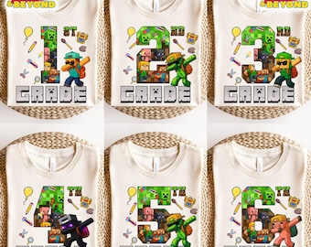 MineC Style Grade T-Shirt, MineC Back To School T-Shirt, Back To School Gamer Tee, I Leveled Up To New Grade, Gift For Kids