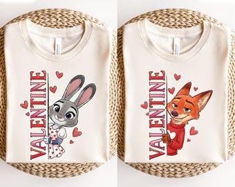 Camiseta de San Valentín con personajes de Zootopia de Disney, camiseta del Día del Amor de Judy Hopps y Nick Wilde de Disney, camiseta de viaje de San Valentín de Zootopia