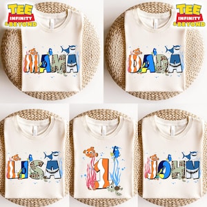 Custom Name Pixar Finding Nemo Matching Shirts, Mom Dad Disney T-shirt, Personalized Marlin Dory Darla Bruce Kids Toddler Birthday Gift Tee