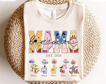 Custom Name Disney Winnie The Pooh Mama Shirt, Mama And Kid's Shirt, Disney Mother's Day T-Shirt, Family Trip Matching Tee, Disney Mama Tee