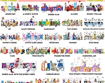 Custom Name Disney T-Shirts, Disney Family Trip Shirt, Walt Disney World Shirt, Disney Family Matching Tee, Disney characters alphabet