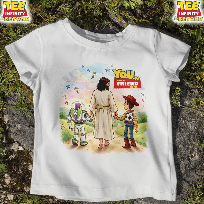 Jesus You've Got A Friend In Me T-shirt, Jesus och Disney Toy Story vänner-tröja, kristen Toy Story-tröja, Jesus tro vänskap-t-shirt bild 9