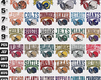 Vintage Sports Embroidery, Football Helmet 32 Teams Bundle, Digital Machine Embroidery Files, Instant Download, 7 Sizes, Pes,Dst,Jef,Exp,Vp3