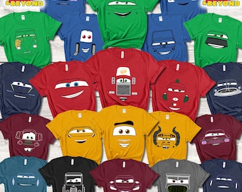 T-shirt visage personnage Cars Disney, T-shirt assorti famille Cars, t-shirt groupe Cars Disney, chemise Cars Pixar, cadeau pour amateur de voitures