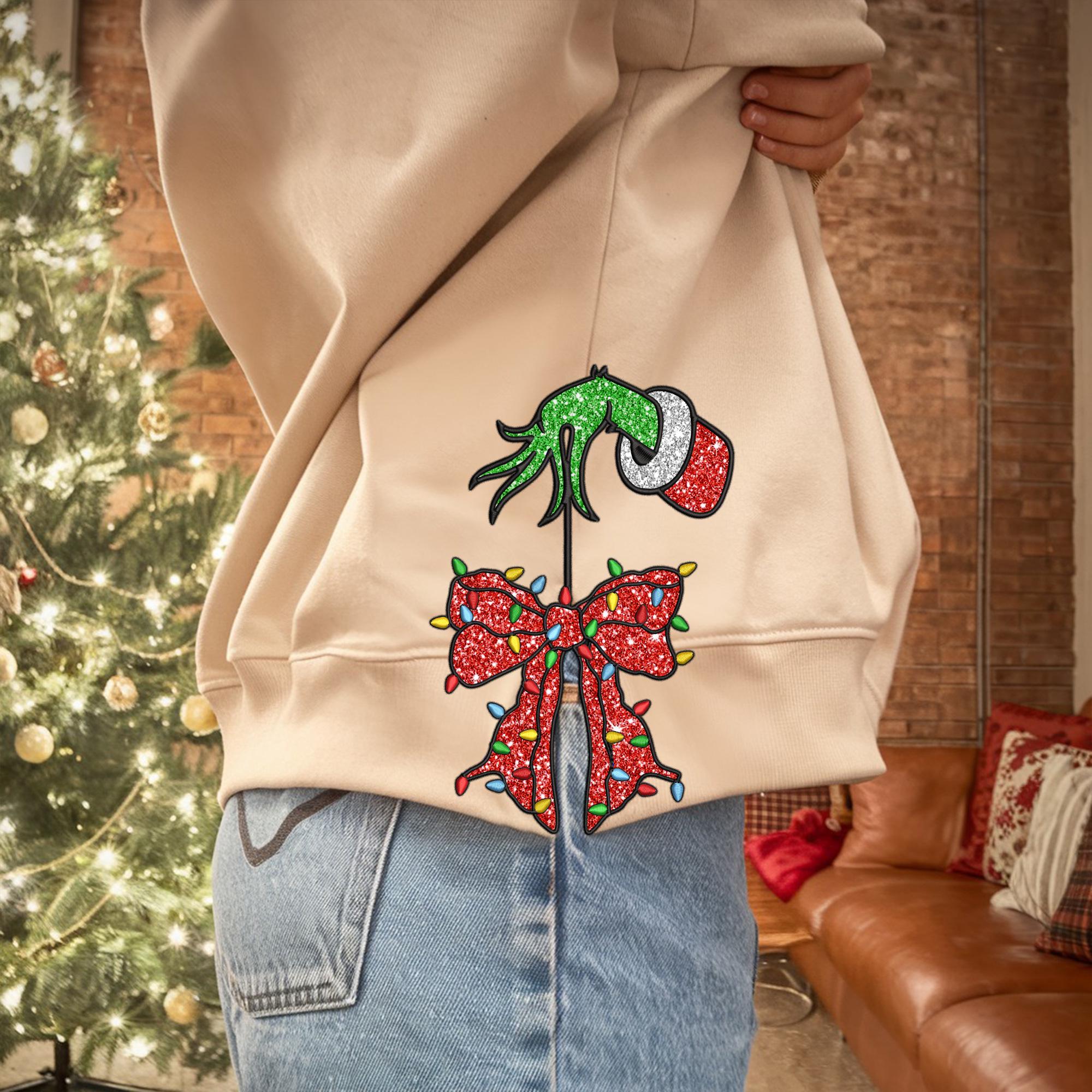 Merry Christmas Embroidered Sweatshirt,Merry Side Bow Cut-Out Sweatshirt, Plaid Christmas Pullover, Trendy Coquette Bow, Side Bow Sweatshirt