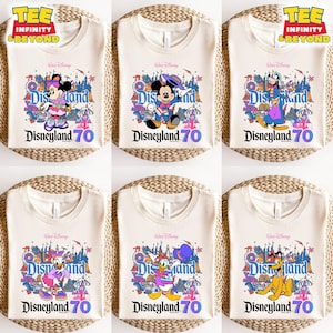 Mickey and Friends Walt Disney&#39;s Disneyland 70th Anniversary Shirt, All Characters Disneyland Resort 70th Celebration Family Vacation 2025