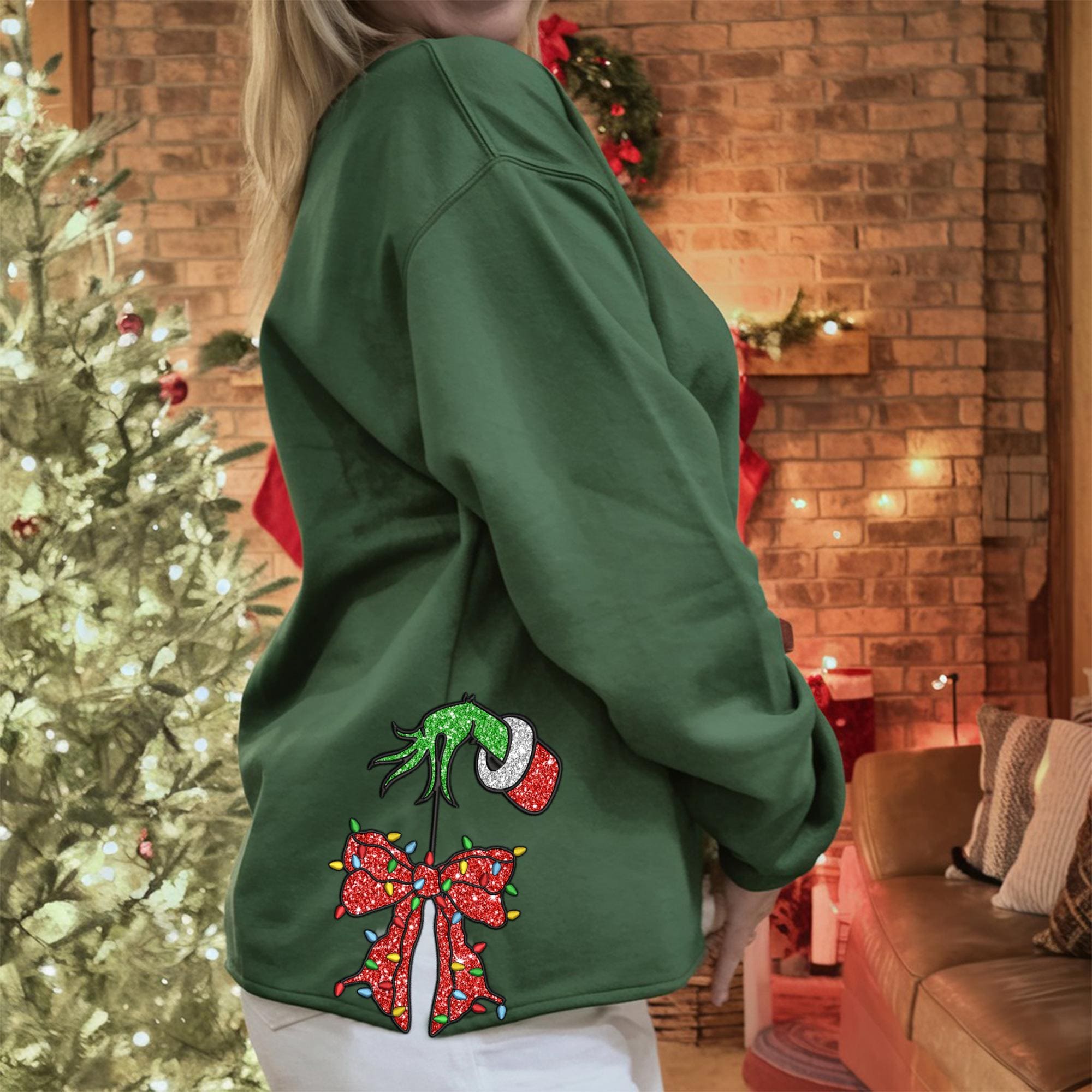 Merry Christmas Embroidered Sweatshirt,Merry Side Bow Cut-Out Sweatshirt, Plaid Christmas Pullover, Trendy Coquette Bow, Side Bow Sweatshirt