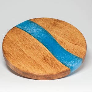 Handmade Wood & Epoxy Resin Coasters – Set of 1, Blue Resin River Design, Perfect for Gift