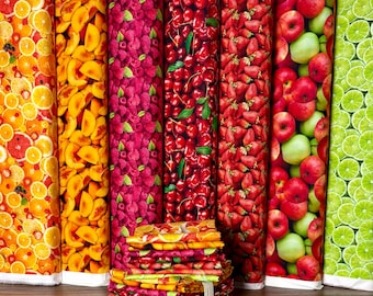 RESTOCK- Fruits from a Quilt Shop Hunt: Pre-cut Half-Yard Bundle with optional yardage