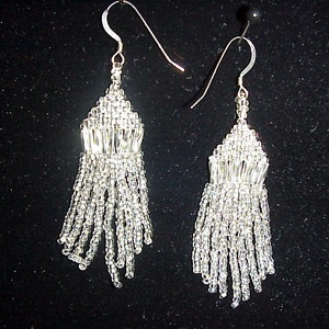 Silver Seed Dangle Earrings Hand Beaded