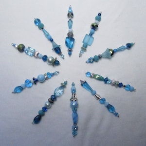 CERULEAN Blue Silver Beaded Mini Christmas Easter Tree Ornaments Set of 10; Mixed Blue Silver Beads; Miniature Tabletop RV Tree Ornament