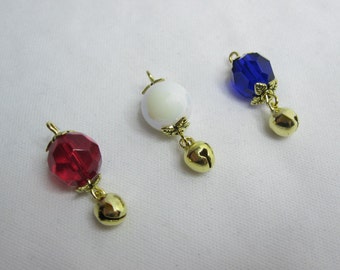 ANTHEM Red White & Blue Beaded Mini Tree Ornaments or Charms, Set of 3; Red White Blue Gold Beads; USA Independence Day Patriot 4th of July