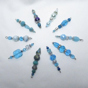 CHANGE Turquoise Blue Silver Beaded Mini Christmas Easter Tree Ornaments, Set of 10