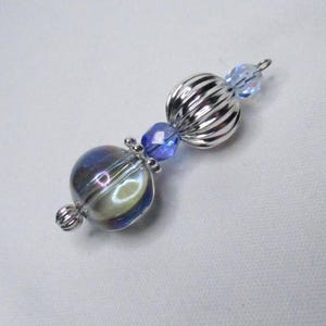 VISION Blue Silver Beaded Mini Christmas Tree Ornament or Pendant; Royal Blue, Silver Beads; Blue Silver Bead Pendant, Sun Catcher