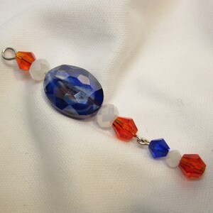 USA Red White and Blue Beaded Mini Christmas Tree Ornament; Sapphire Blue, Ice White, Apple Red Glass and Crystal with Bead Charm