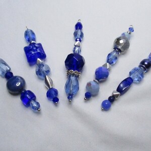 COMPASS Royal Blue Silver Beaded Mini Christmas or Easter Tree Ornaments, Set of 5; Navy Blue Silver Bead Mini Suncatcher