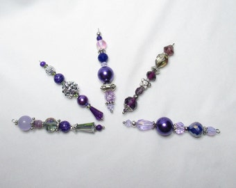 PLUME Purple Silver Beaded Mini Christmas or Easter Tree Ornaments, Set of 5; Purple Silver Bead Mini Suncatcher