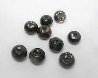 BROWN AGATE BEADS Lot of 9; Faceted Short Barrel Shape 10x15mm; Marbled Browns, Black, White; Wire Wrap Beads; Pendant Beads; Focal Beads