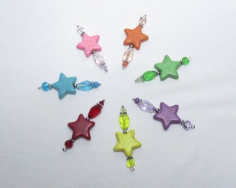 STARS Multicolor Mini Bead Christmas Ornaments Set of 7; Rainbow Mini Easter Tree Ornaments; Red Orange Green Blue Pink Purple Yellow