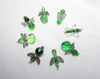 ANGEL Mini Ornaments Set of 8; Green Silver Beaded Mini Christmas Easter Angel Ornaments for Tabletop Tree