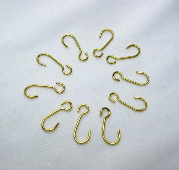Gold Christmas Easter Micro Mini Ornament Hooks, Set of 10 Tiny Tree Hooks,  About 3/16 Wide & 1/2 Long Style, Color, Wire Gauge May Vary 