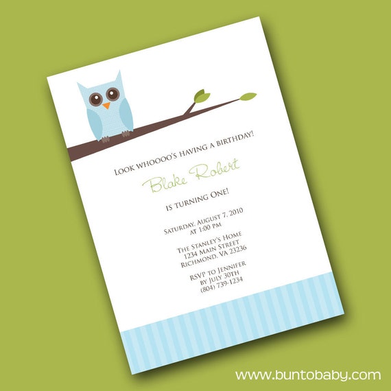 Items similar to Blue Owl Birthday Invitations (Set of 25) on Etsy