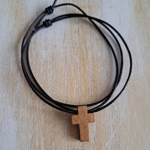 Adjustable cross necklace, wood cross necklace for men, unisex cross necklace, confirmation gift for boys, first communion gift, favors bulk