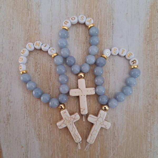 Personalized mini rosary favor, baptism favors for girls, baptism bomboniere for boys, cross favors, finger rosary, first communion favors
