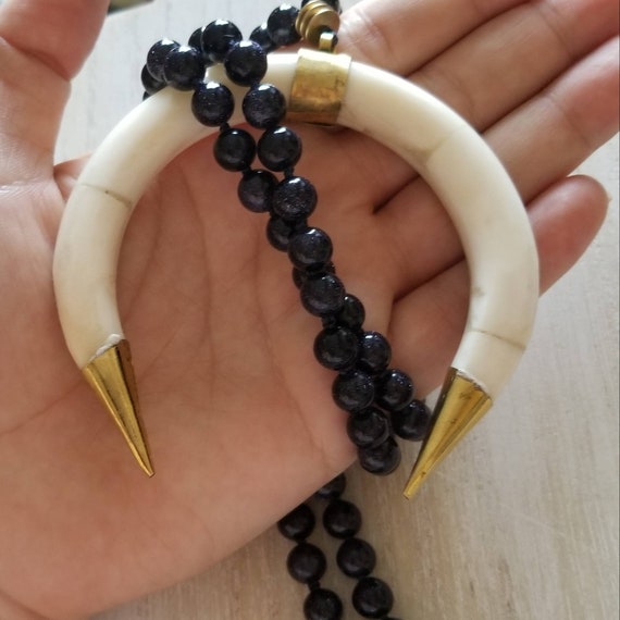 White Horn Necklace Long Beaded 