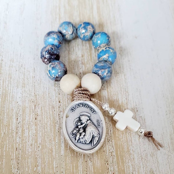 Saint Anthony rosary beads, patron saint of lost things, mini rosary, confirmation gift for boys, finger rosary, religious gift for men, med