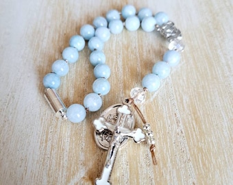 Car rosary for mirror, rosary for car, St Christopher, rearview mirror rosary, rosary car gemstone, blue car rosary, religious gift for her